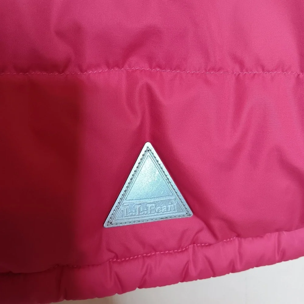 L.L. Bean Down Jacket Girls M 10-12 Pink Blue Colorblock Puffer Hooded Outdoor